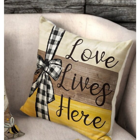 Honey Bee Decorative Throw Pillow Covers Floral Decor Yellow Accent Cases 16x16 - Picture 5 of 5